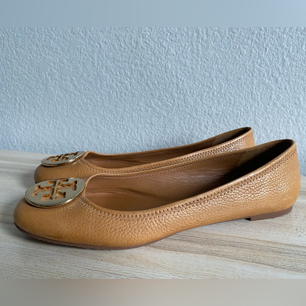 Tory Burch Reva Ballet Flats Leather Royal Tan Size 12 - Picture 8 of 16